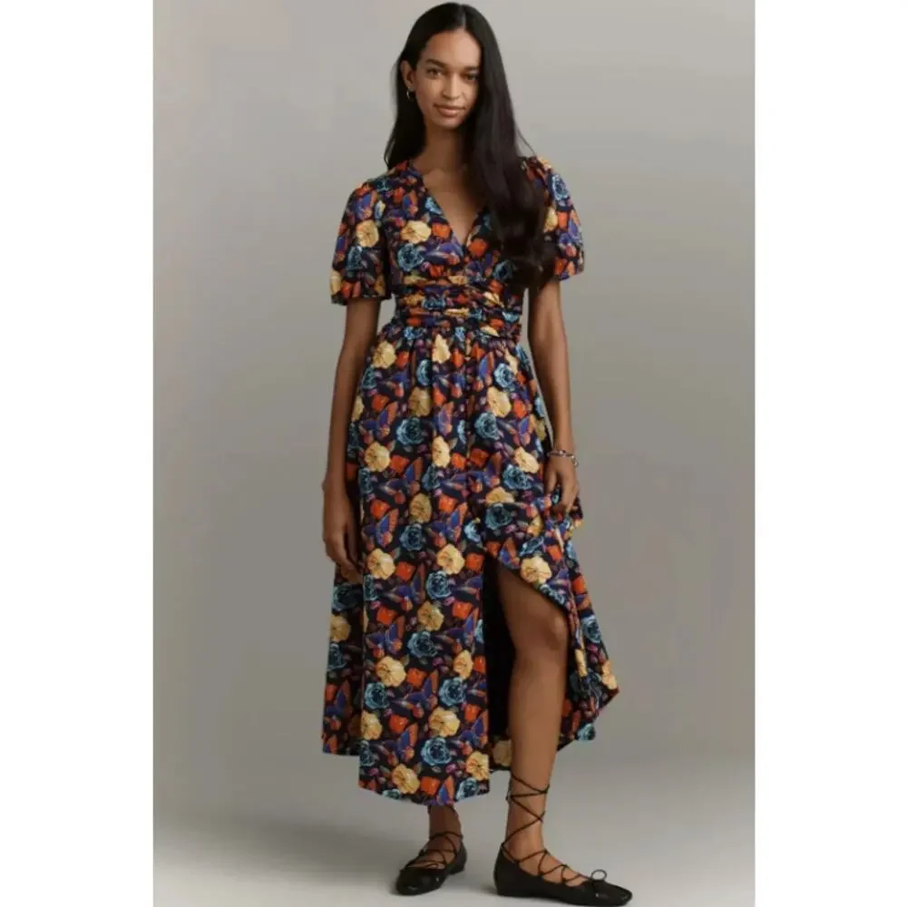 NEW NWT Anthropologie The Katerina Button-Front Dress Navy Floral Maxi Size XL - Picture 1 of 9